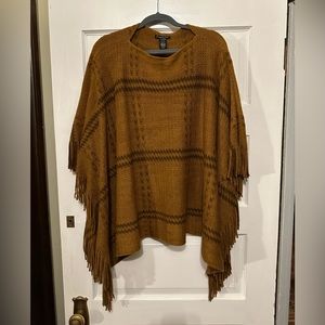 Anthropologie Do Everything In Love Brown Fringe Poncho